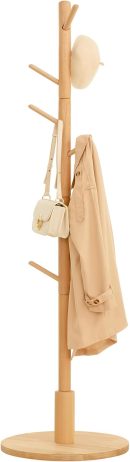 Solid Wood Coat Rack Stand with 9 Hooks, 3 Height Adjustable, Freestanding Clothes Tree Hanger for,Jacket, Hats, Scarves, bags, Bedroom, Office, Entryway