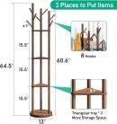 Rotary Coat Rack Stand with 8 Hooks, Bamboo Wood Coat Tree for Clothes/Bags/Hats, Large Coat Rack Freestanding for Entryway (Brown_triangle)