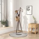 Solid Wood Coat Rack, Freestanding Clothes Tree with 6 Hooks, Houseware Standing Coat and Hat Hanger Organizer Rack, Clothes Tree Stand, Simple Assembly for Bedroom, Hallway, Office, Brown