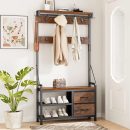 Hall Tree, 31.5” Entryway Bench with Coat Rack freestanding, 5 in 1 Intelligent Design Shoe Bench and Wall Rack 17 Hooks and Drawers (Rustic Brown)