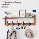 29'' Coat Rack Wall Mount with Shelf, Wood Wall Hooks with Storage, Entryway Shelf with 5 Hangers for Bathroom, Living Room, Bedroom, Rustic Brown