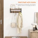 Wood Coat Rack with Wall-Mounted Shelf, Entryway Hanging Shelf with 5 Metal Hooks for Clothes, Hats, Towel, Purse, Robes - Rustic Brown