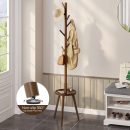 Coat Rack with 8 Hooks, Wooden Coat Rack Freestanding with Shelf, Coat Tree with 4 Height Options 50.5"-72.6", Coat Hanger Stand for Bags, Clothes, Umbrellas, Hats, in Home, Brown