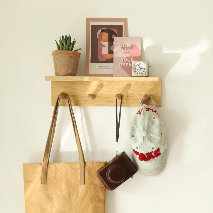 Wall Mount Coat Rack with Shelf, Sturdy Wooden Floating Shelf with Hooks Save Your Indoor Space, Wall Organizer siutable for Entryway, Mudroom, Kitchen, Bathroom, etc(Oak Finish)