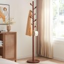 Wooden Coat Rack Freestanding - Heavy Duty Coat Tree Stand with 8 Bud-Shaped Hooks, Sturdy Round Base Coat Hanger for Entryway, Bedroom, Jackets & Clothes, 200lbs Capacity (Walnut)