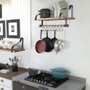 Wooden Hanging Pot Rack with 8 Hooks - Farmhouse Style Wall Mount Multifunctional Cookware Organizer Rack Kitchen Storage for Pans Utensils (Natural)