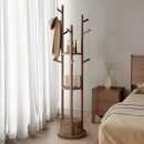 Solid Wood Rotary Coat Rack, Freestanding Coat Rack with 3 Shelves and 9 Hooks, Coat tree for Bedroom, Entryway, Livingroom, Coat Hanger Stand for Coats, Scarves, Handbags (Walnut)