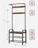 Coat Rack, Hall Tree with Shoe Bench for Entryway, Entryway Bench with Coat Rack, 4-in-1, with 9 Removable Hooks, a Hanging Rod, 13.3 x 28.3 x 72.1 Inches, Rustic Brown and Black