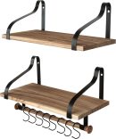 Wooden Hanging Pot Rack with 8 Hooks - Farmhouse Style Wall Mount Multifunctional Cookware Organizer Rack Kitchen Storage for Pans Utensils (Natural)