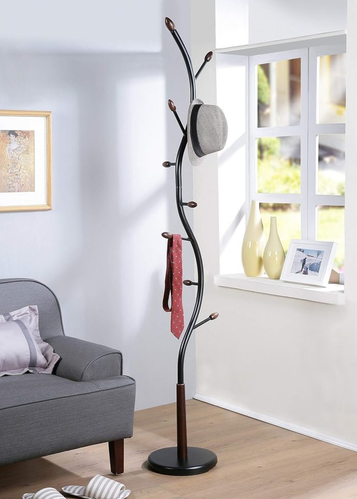 Black and Walnut Standing Coat Rack