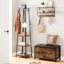 Coat Rack, Coat Stand with 3 Shelves, Hall Tree Free Standing with Hooks for Scarves, Bags, Umbrellas, Steel Frame, Industrial Style, for Entryway, Living Room, Rustic Brown and Black
