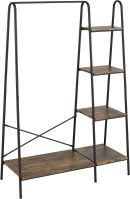 Rustic Clothes Rack, Clothing Rack for Hanging Clothes Heavy Duty Garment Rack with 5 Wood Shelves Freestanding Portable Closet Organizer for Bedroom/Entryway/Boutiques，Matte Black