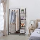Rustic Clothes Rack, Clothing Rack for Hanging Clothes Heavy Duty Garment Rack with 5 Wood Shelves Freestanding Portable Closet Organizer for Bedroom/Entryway/Boutiques，Matte Black